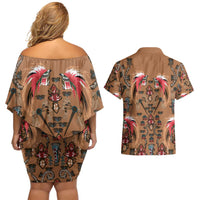 Terracotta Bird of Batik Papua Couples Matching Off Shoulder Short Dress and Hawaiian Shirt Exotic Natural Wealth of Papua - Polynesian Pride