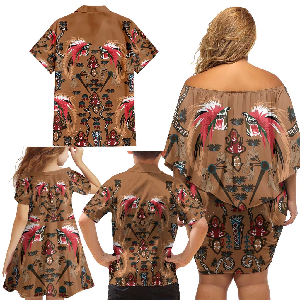 Terracotta Bird of Batik Papua Family Matching Off Shoulder Short Dress and Hawaiian Shirt Exotic Natural Wealth of Papua - Polynesian Pride