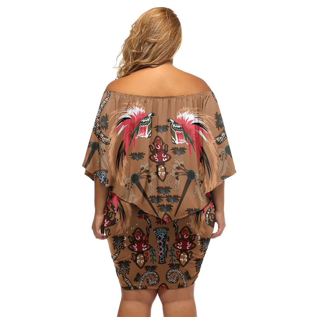 Terracotta Bird of Batik Papua Family Matching Off Shoulder Short Dress and Hawaiian Shirt Exotic Natural Wealth of Papua - Polynesian Pride