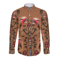 Terracotta Bird of Batik Papua Long Sleeve Button Shirt Exotic Natural Wealth of Papua - Polynesian Pride