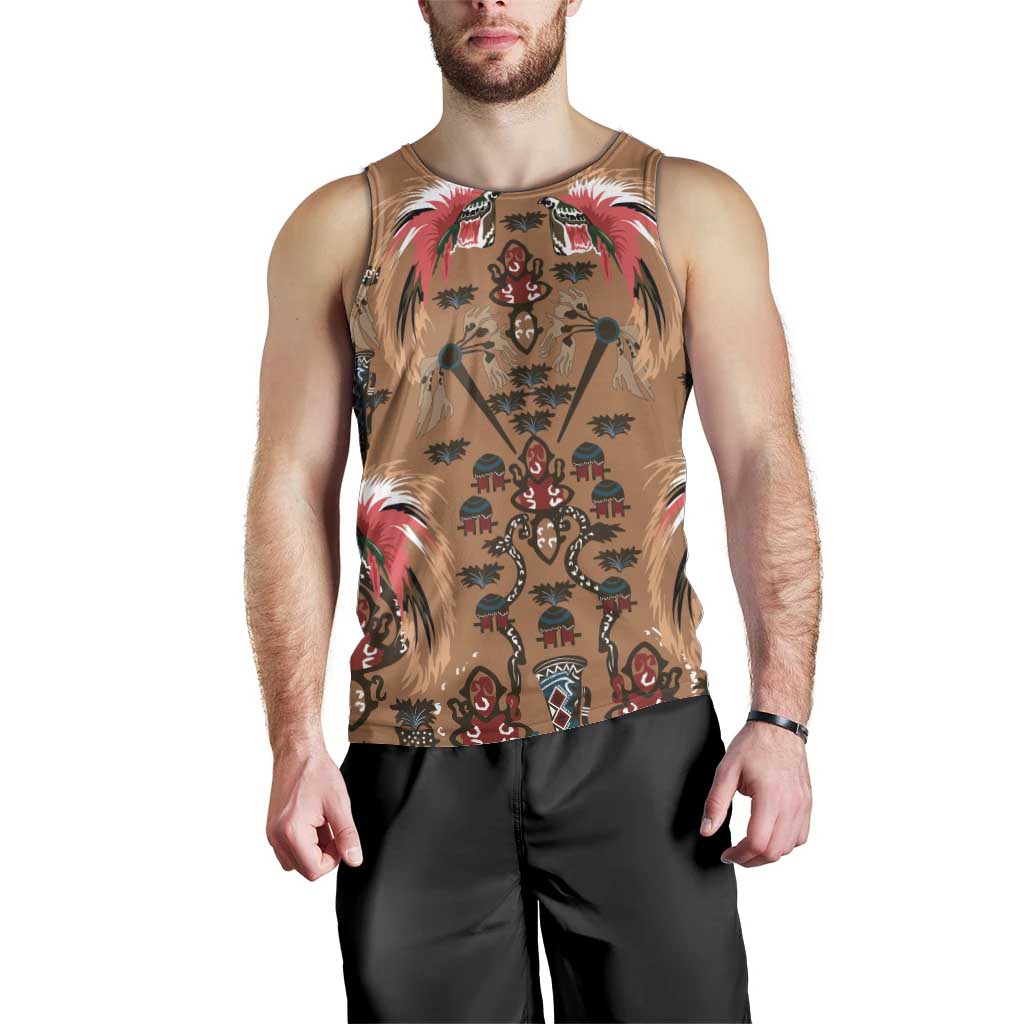 Terracotta Bird of Batik Papua Men Tank Top Exotic Natural Wealth of Papua - Polynesian Pride