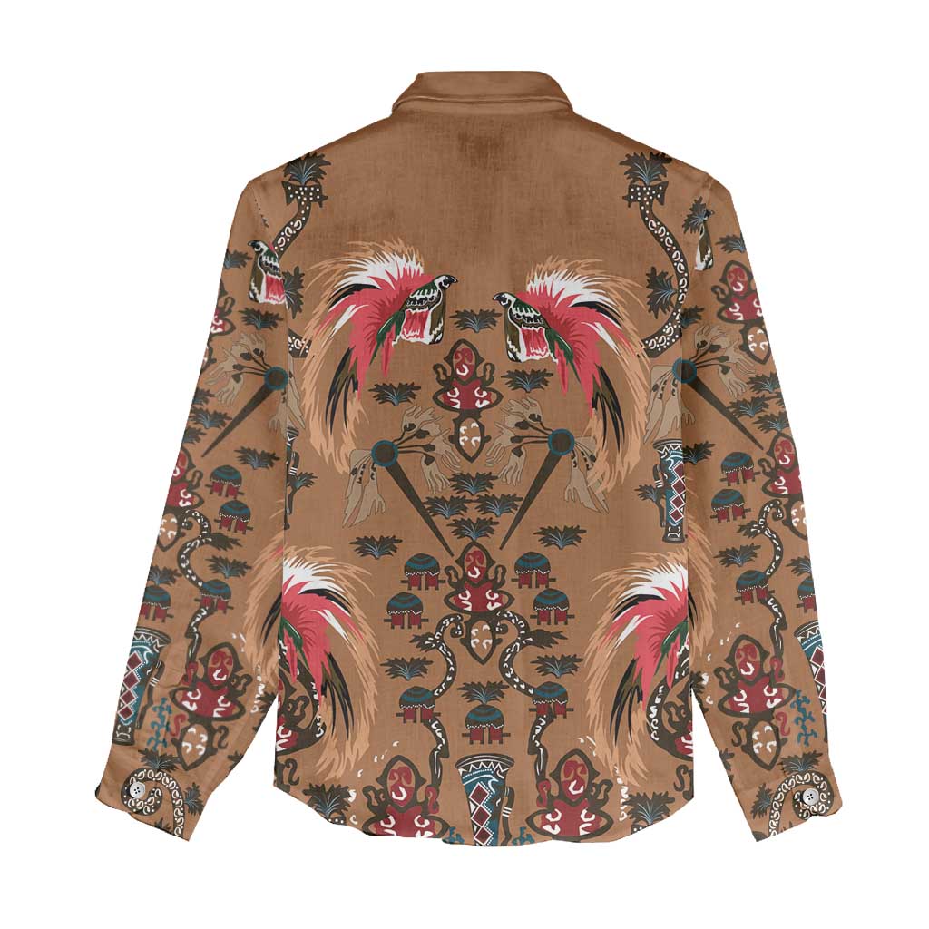 Terracotta Bird of Batik Papua Women Casual Shirt Exotic Natural Wealth of Papua - Polynesian Pride