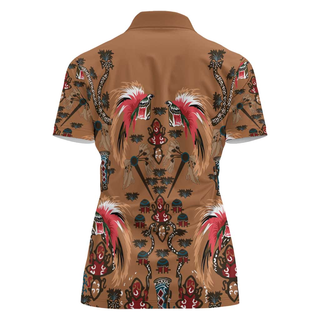 Terracotta Bird of Batik Papua Women Polo Shirt Exotic Natural Wealth of Papua - Polynesian Pride
