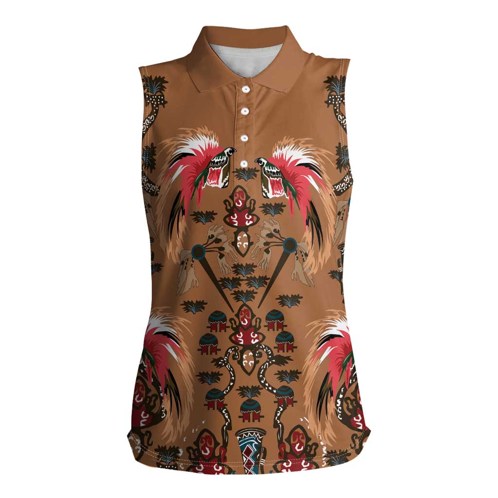 Terracotta Bird of Batik Papua Women Sleeveless Polo Shirt Exotic Natural Wealth of Papua - Polynesian Pride