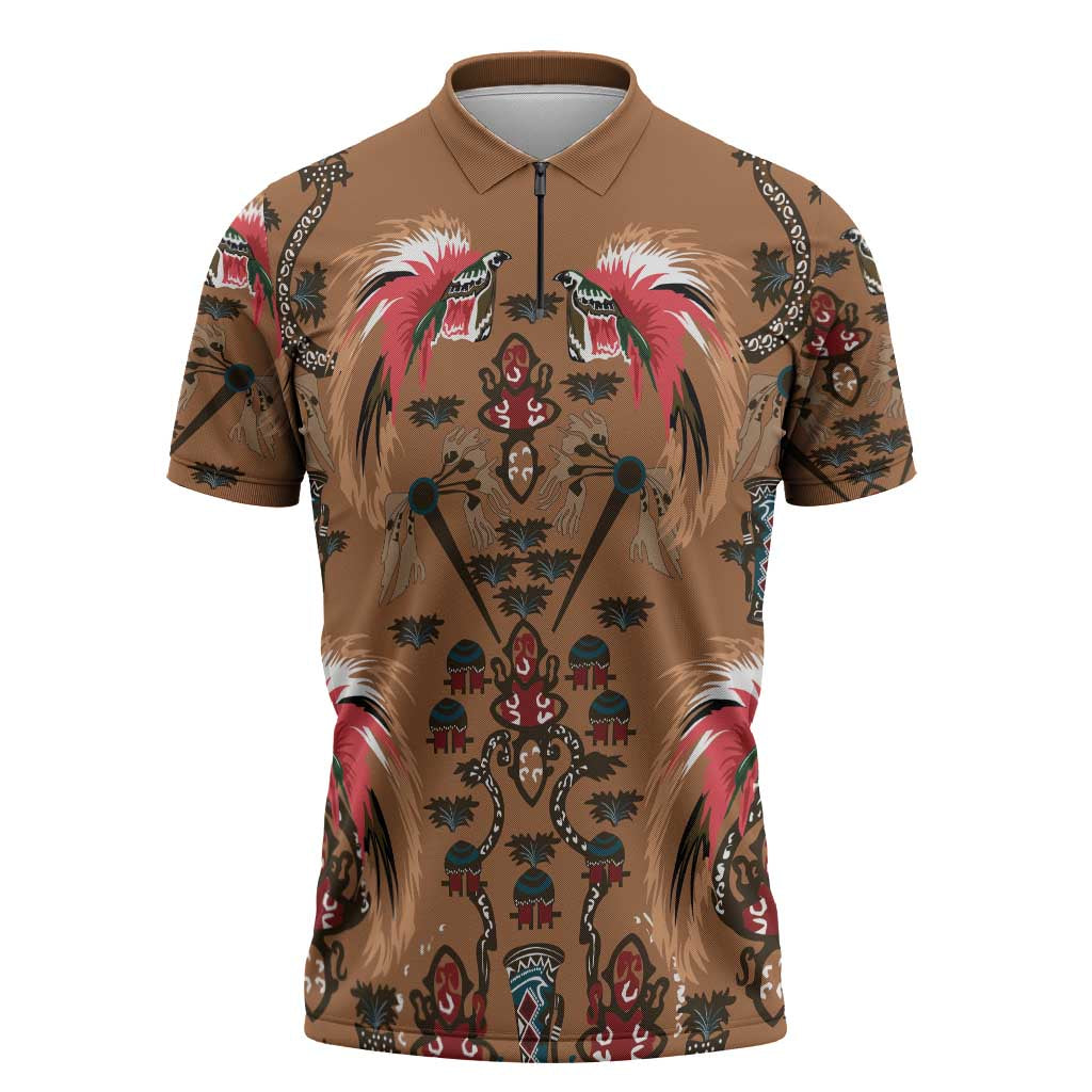 Terracotta Bird of Batik Papua Zipper Polo Shirt Exotic Natural Wealth of Papua - Polynesian Pride