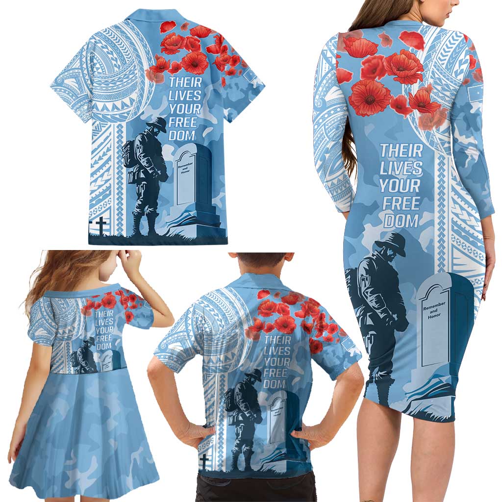FSM Verterans Day Family Matching Long Sleeve Bodycon Dress and Hawaiian Shirt Their Lives Your Freedom