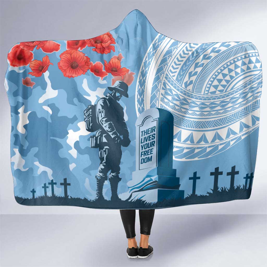FSM Verterans Day Hooded Blanket Their Lives Your Freedom LT9 One Size Blue - Polynesian Pride