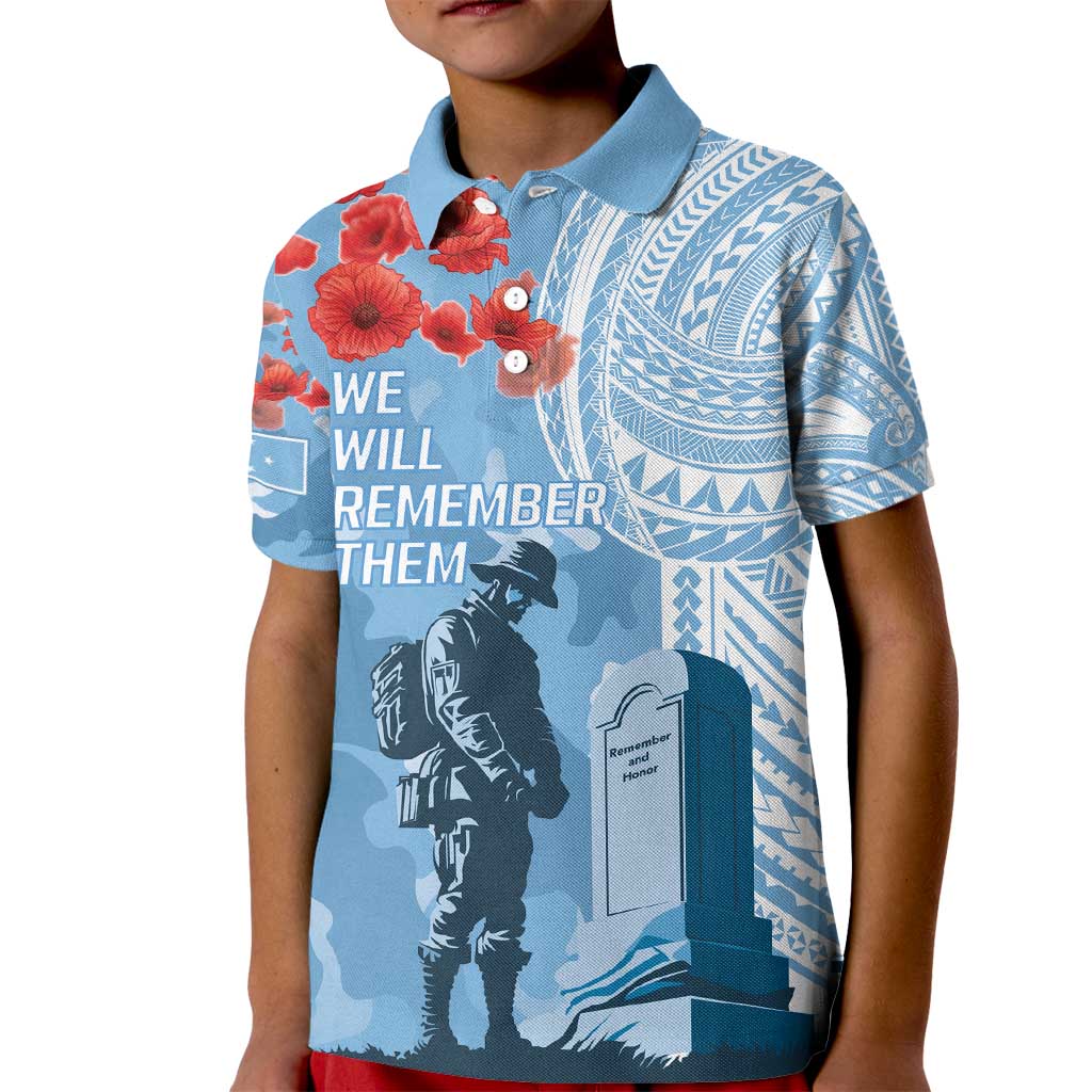 FSM Verterans Day Kid Polo Shirt Their Lives Your Freedom LT9 Kid Blue - Polynesian Pride