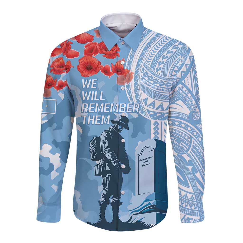 FSM Verterans Day Long Sleeve Button Shirt Their Lives Your Freedom LT9 Unisex Blue - Polynesian Pride