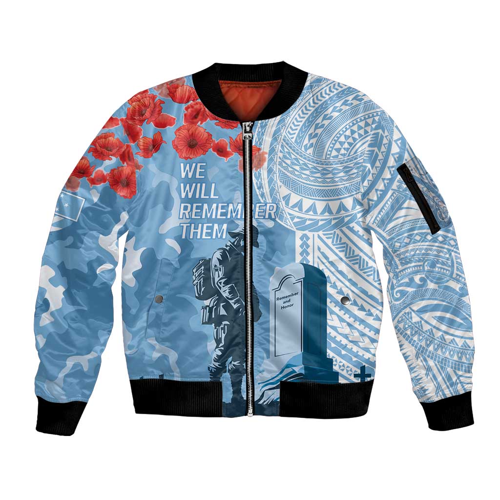 FSM Verterans Day Sleeve Zip Bomber Jacket Their Lives Your Freedom LT9 Unisex Blue - Polynesian Pride