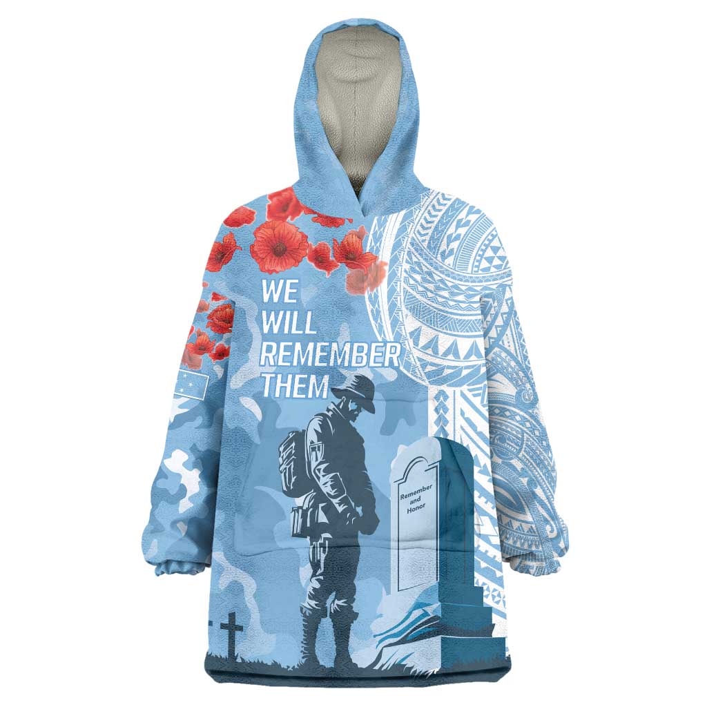 FSM Verterans Day Wearable Blanket Hoodie Their Lives Your Freedom LT9 One Size Blue - Polynesian Pride