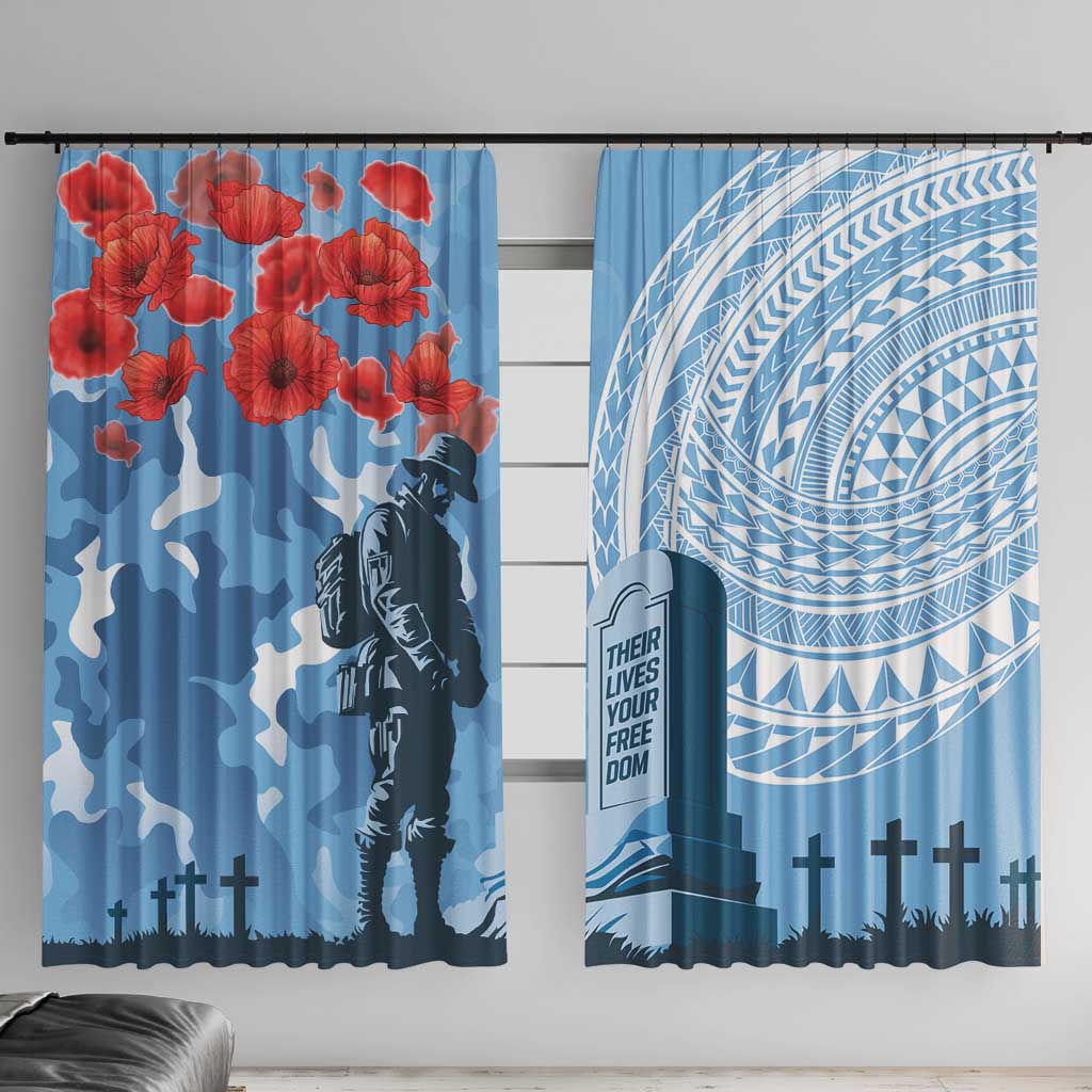 FSM Verterans Day Window Curtain Their Lives Your Freedom LT9 With Hooks Blue - Polynesian Pride