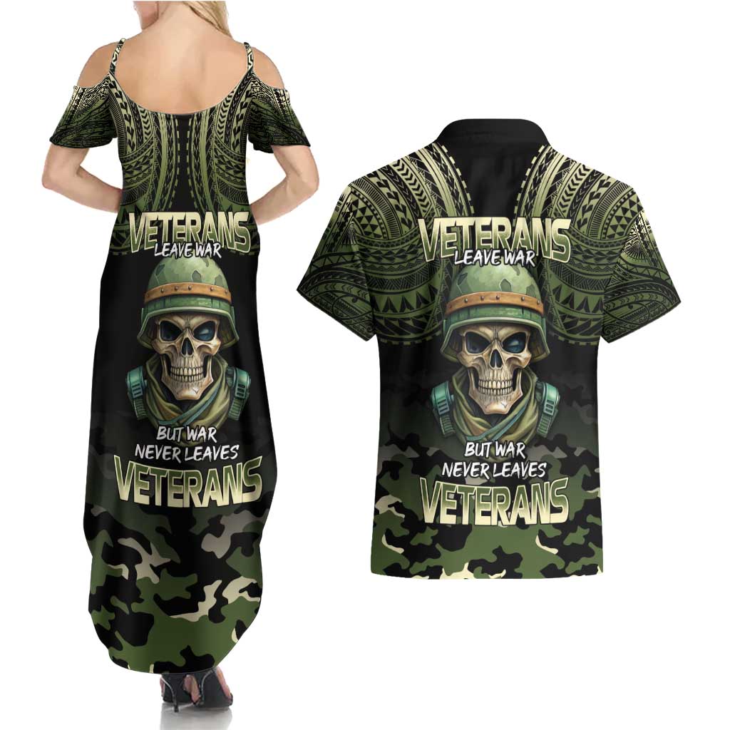 Veterans Day Couples Matching Summer Maxi Dress and Hawaiian Shirt War Never Leaves A Veteran Proud Military