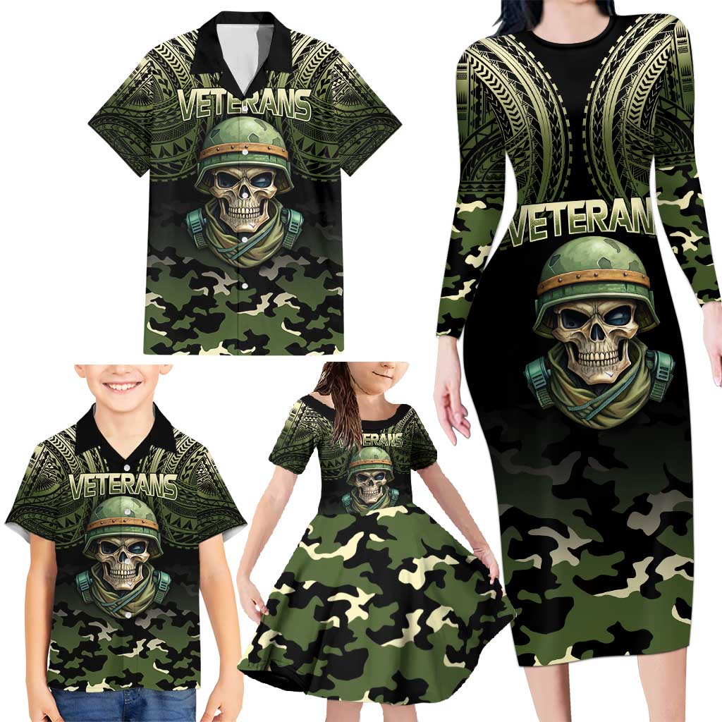 Veterans Day Family Matching Long Sleeve Bodycon Dress and Hawaiian Shirt War Never Leaves A Veteran Proud Military