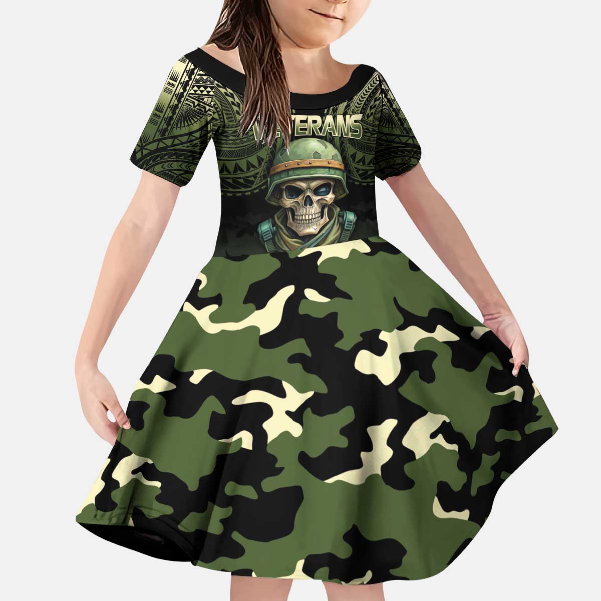 Veterans Day Kid Short Sleeve Dress War Never Leaves A Veteran Proud Military LT9 KID Black - Polynesian Pride