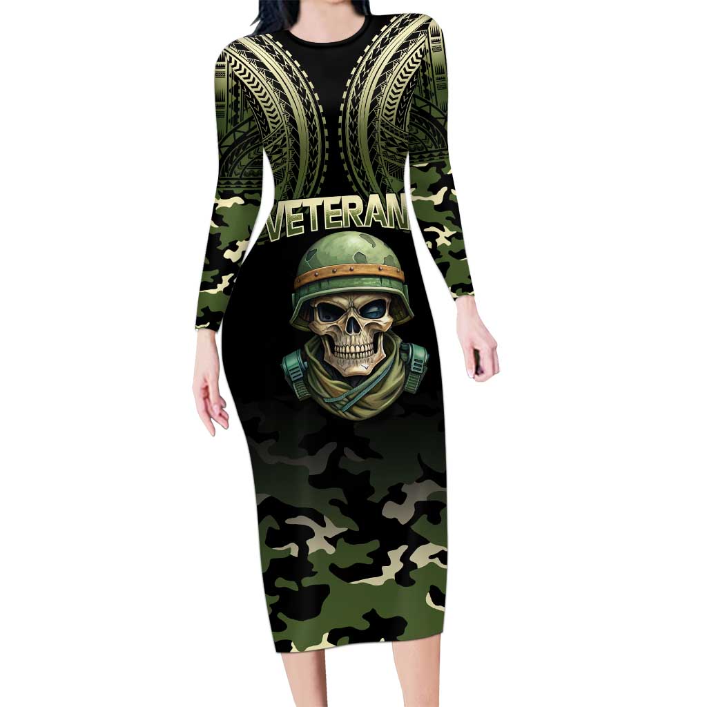Veterans Day Long Sleeve Bodycon Dress War Never Leaves A Veteran Proud Military LT9 Long Dress Black - Polynesian Pride