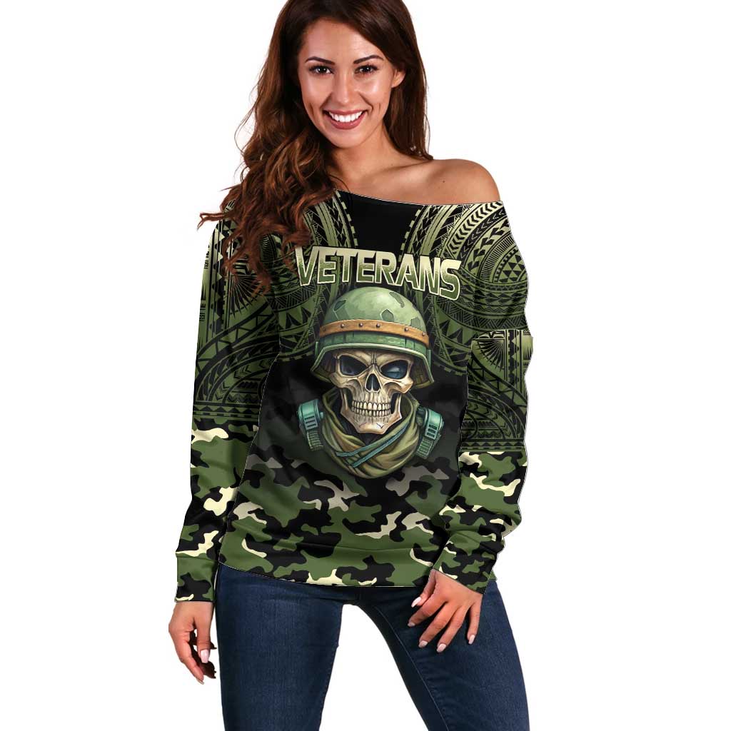 Veterans Day Off Shoulder Sweater War Never Leaves A Veteran Proud Military LT9 Women Black - Polynesian Pride