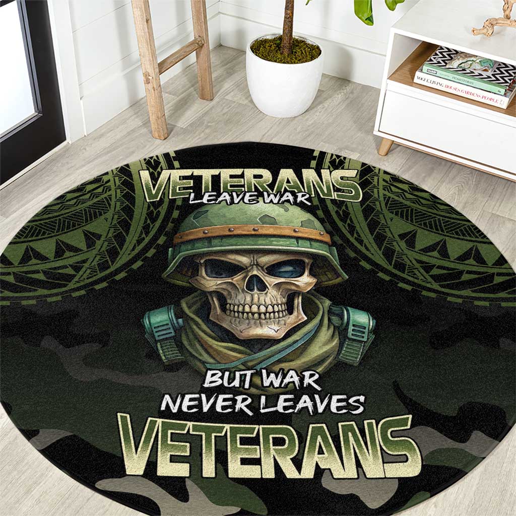 Veterans Day Round Carpet War Never Leaves A Veteran Proud Military LT9 Black - Polynesian Pride