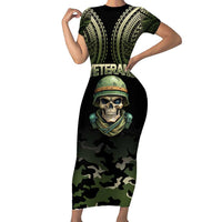 Veterans Day Short Sleeve Bodycon Dress War Never Leaves A Veteran Proud Military LT9 Long Dress Black - Polynesian Pride