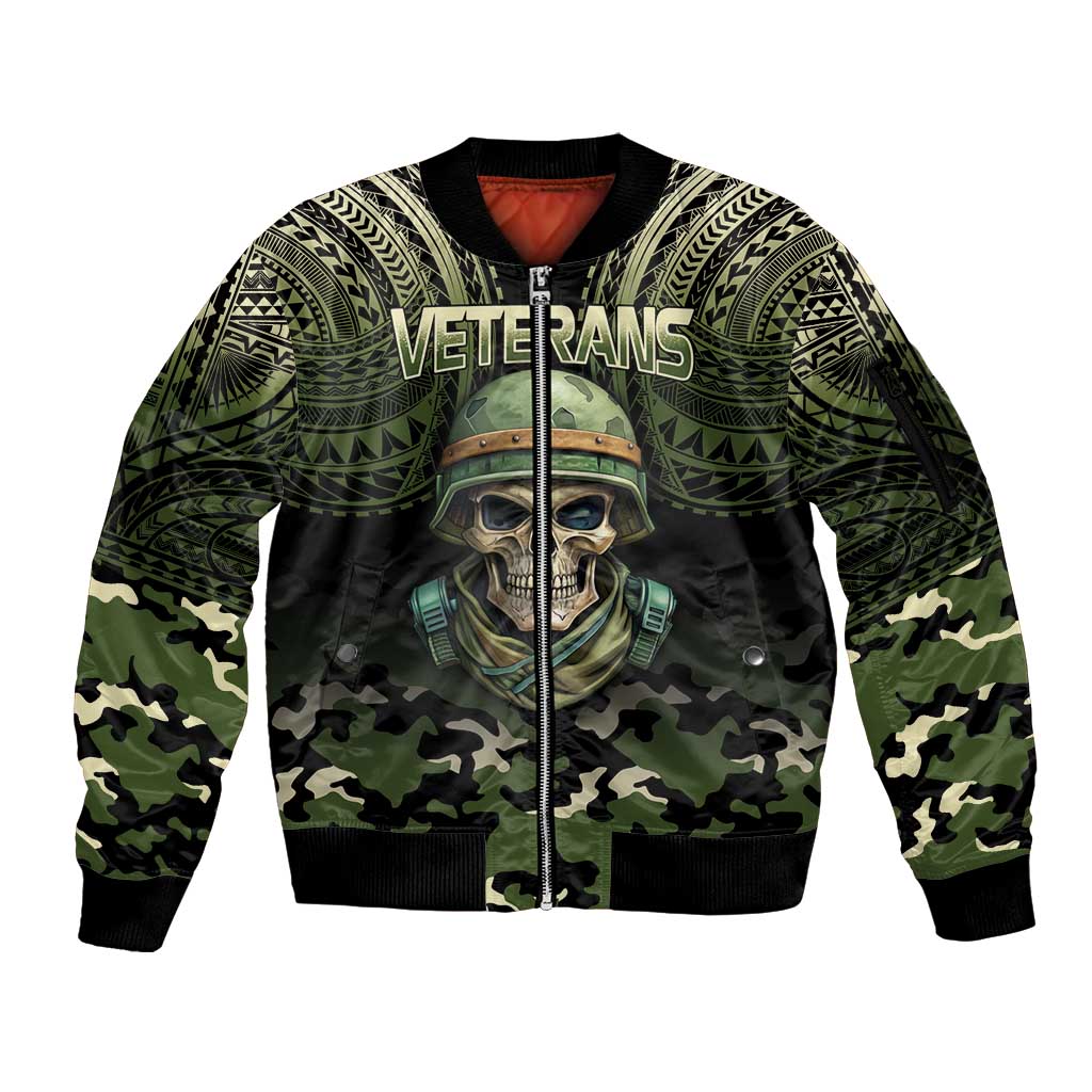 Veterans Day Sleeve Zip Bomber Jacket War Never Leaves A Veteran Proud Military LT9 Unisex Black - Polynesian Pride