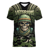 Veterans Day Women V-Neck T-Shirt War Never Leaves A Veteran Proud Military