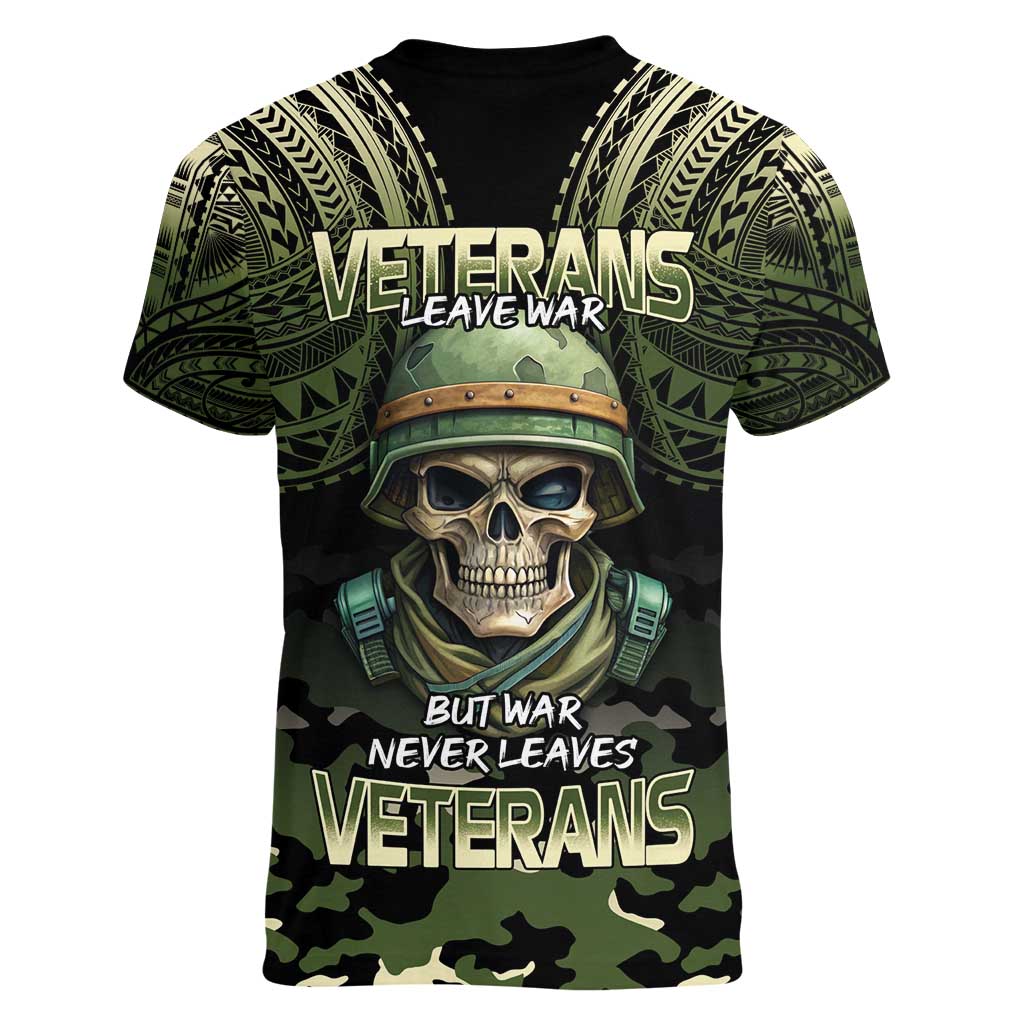 Veterans Day Women V-Neck T-Shirt War Never Leaves A Veteran Proud Military