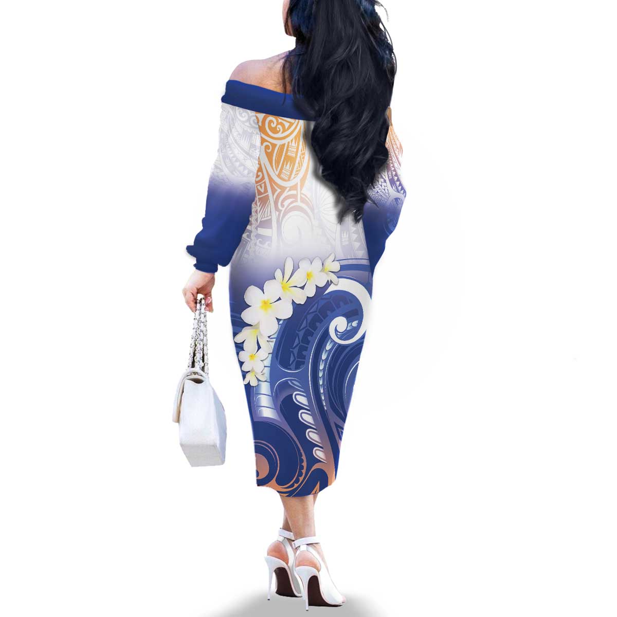 Marshall Islands Manit Day Family Matching Off The Shoulder Long Sleeve Dress and Hawaiian Shirt Plumeria and Polynesian Tribal