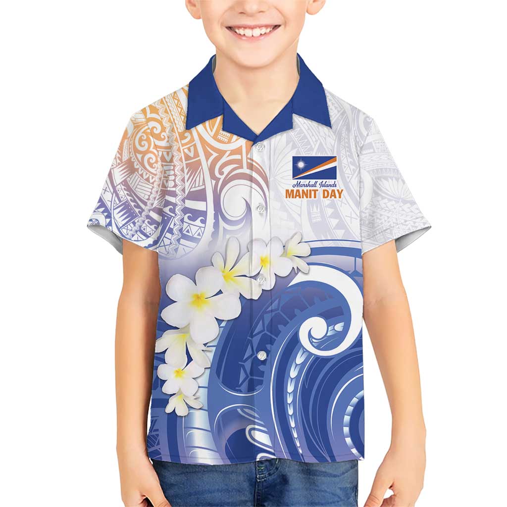 Marshall Islands Manit Day Kid Hawaiian Shirt Plumeria and Polynesian Tribal LT9 Kid White - Polynesian Pride