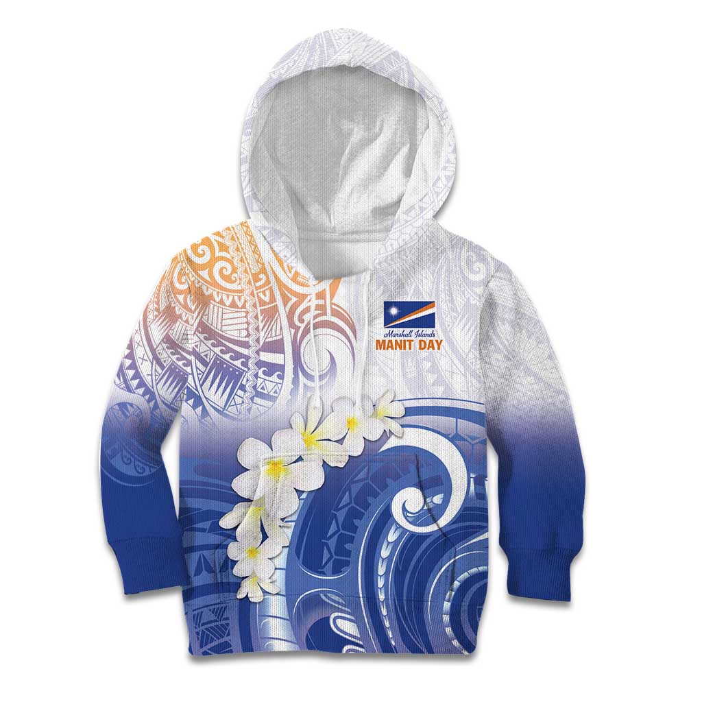 Marshall Islands Manit Day Kid Hoodie Plumeria and Polynesian Tribal LT9 Hoodie White - Polynesian Pride