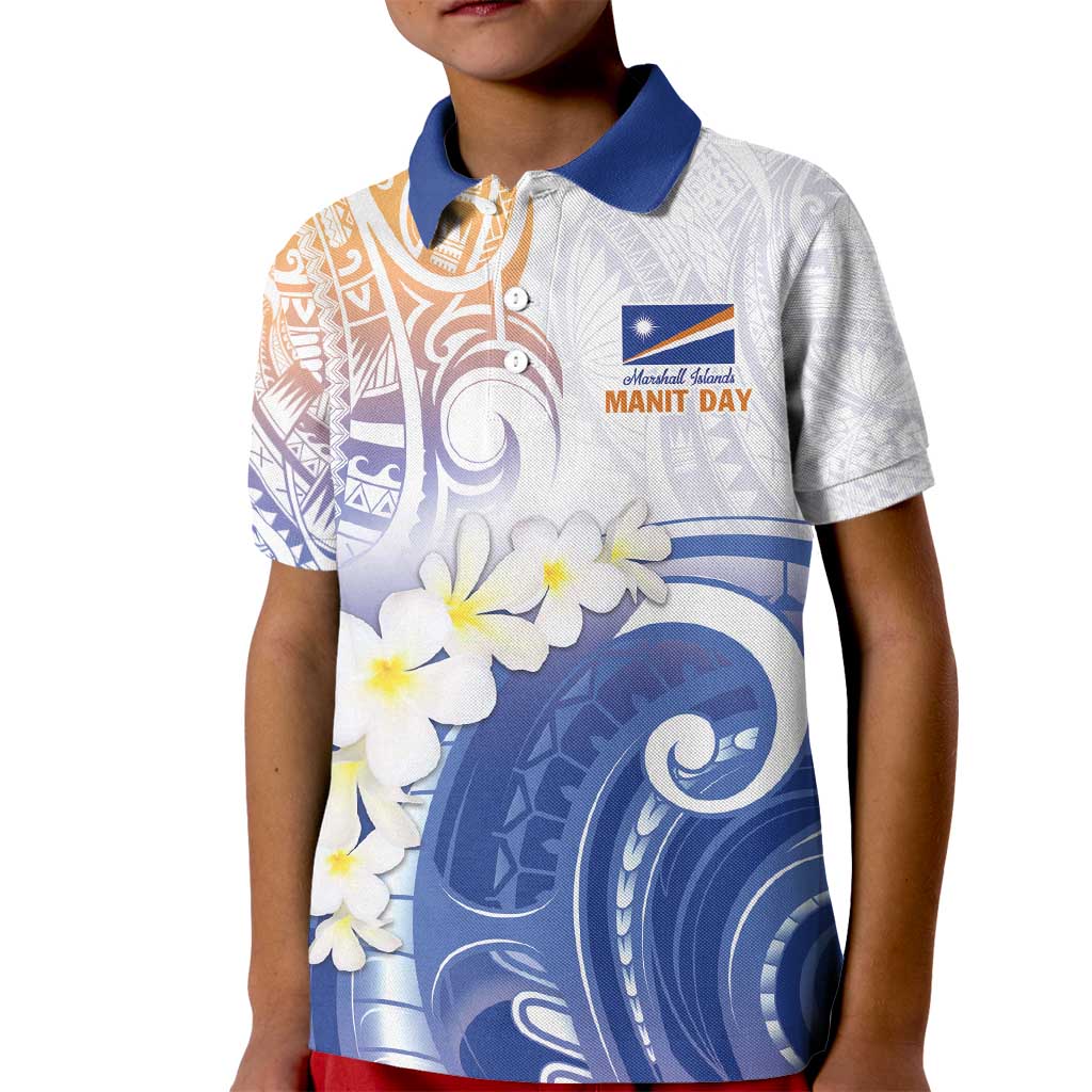 Marshall Islands Manit Day Kid Polo Shirt Plumeria and Polynesian Tribal LT9 Kid White - Polynesian Pride