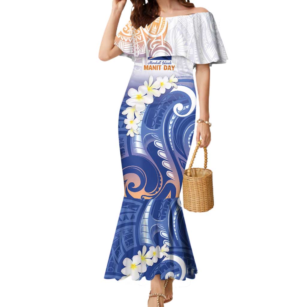 Marshall Islands Manit Day Mermaid Dress Plumeria and Polynesian Tribal LT9 Women White - Polynesian Pride