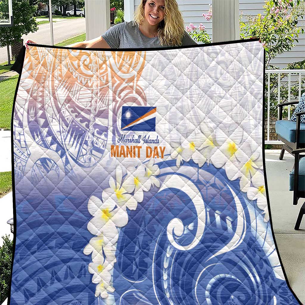 Marshall Islands Manit Day Quilt Plumeria and Polynesian Tribal LT9 White - Polynesian Pride