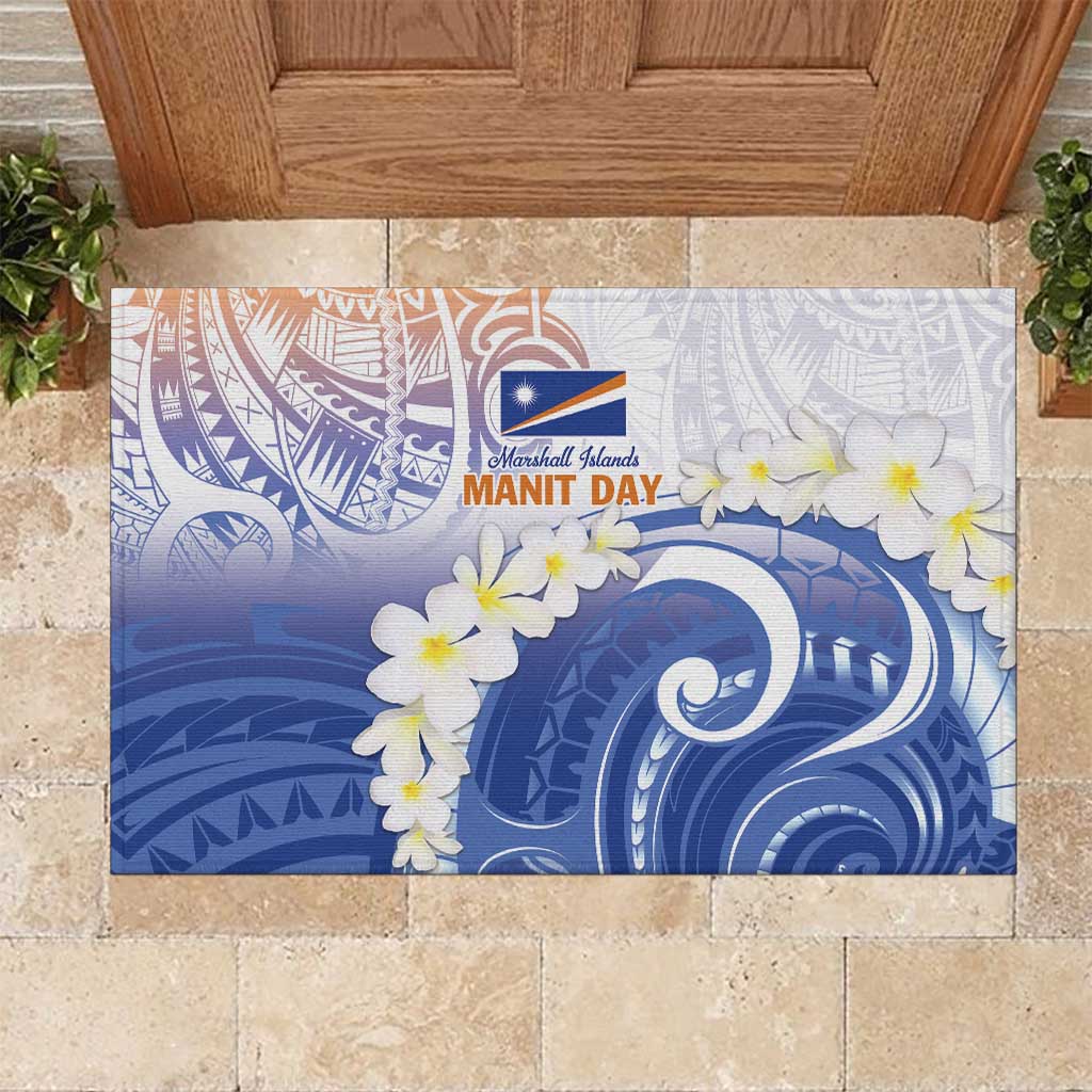 Marshall Islands Manit Day Rubber Doormat Plumeria and Polynesian Tribal LT9 White - Polynesian Pride