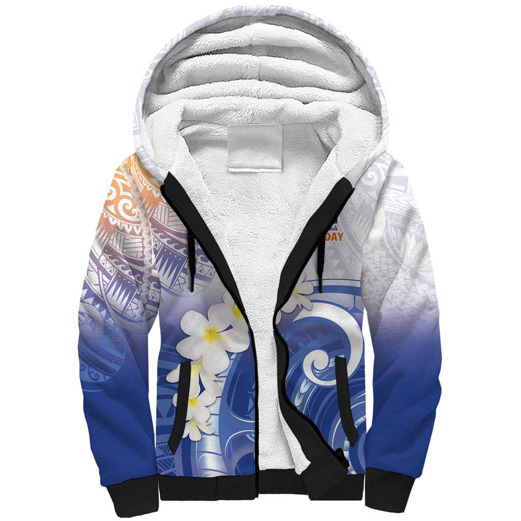 Marshall Islands Manit Day Sherpa Hoodie Plumeria and Polynesian Tribal LT9 Unisex White - Polynesian Pride