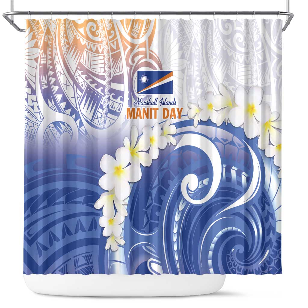Marshall Islands Manit Day Shower Curtain Plumeria and Polynesian Tribal LT9 White - Polynesian Pride