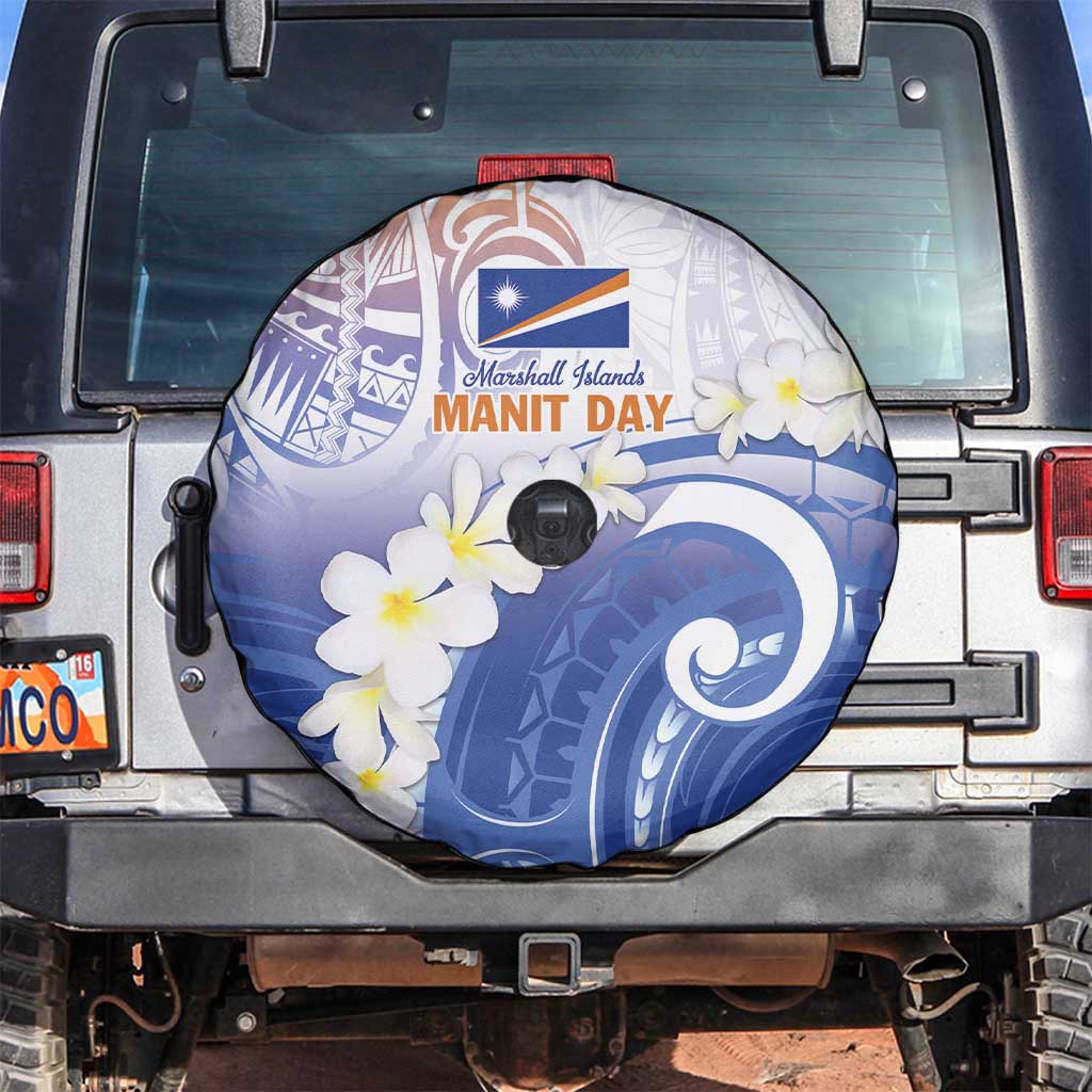 Marshall Islands Manit Day Spare Tire Cover Plumeria and Polynesian Tribal LT9 White - Polynesian Pride