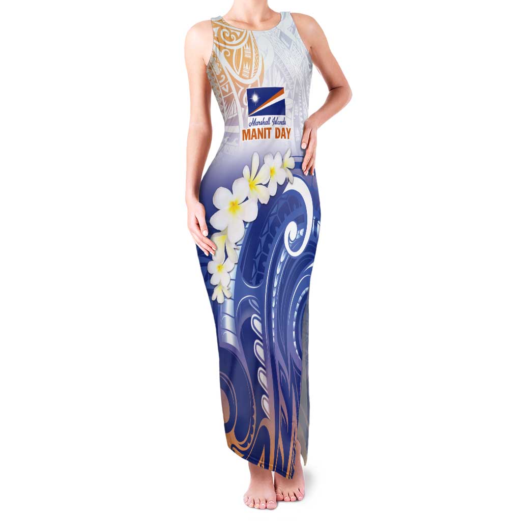 Marshall Islands Manit Day Tank Maxi Dress Plumeria and Polynesian Tribal LT9 Women White - Polynesian Pride