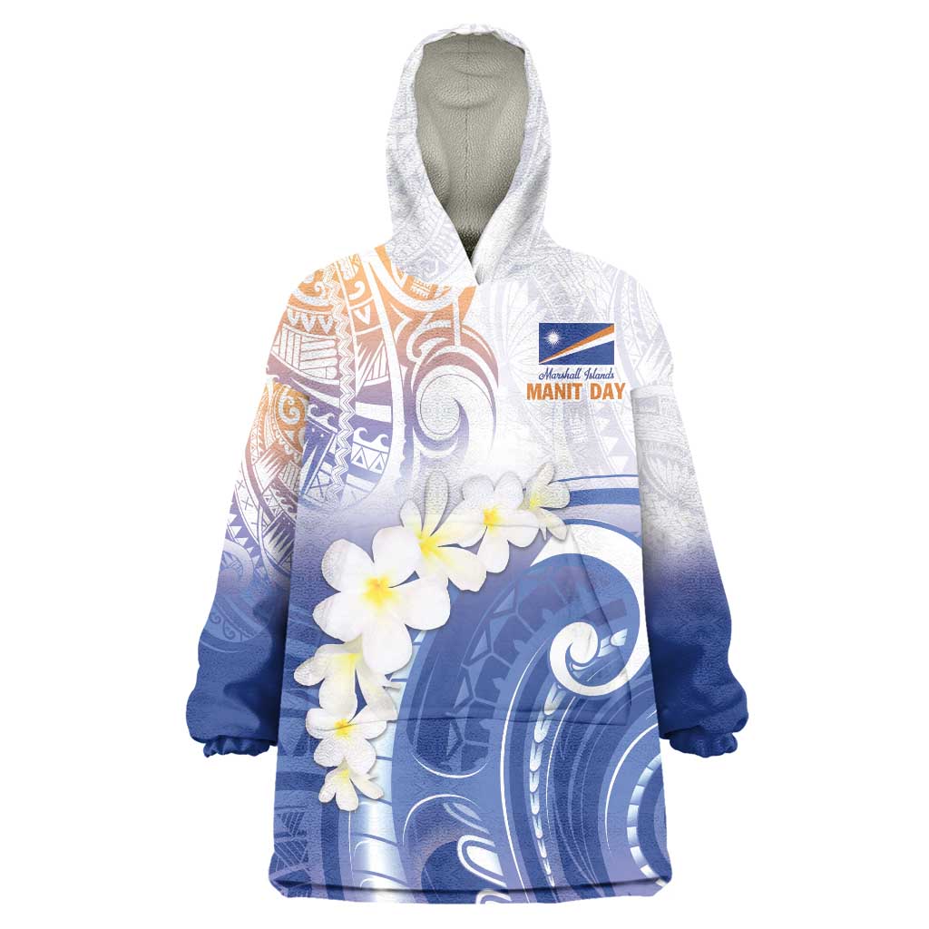 Marshall Islands Manit Day Wearable Blanket Hoodie Plumeria and Polynesian Tribal LT9 One Size White - Polynesian Pride