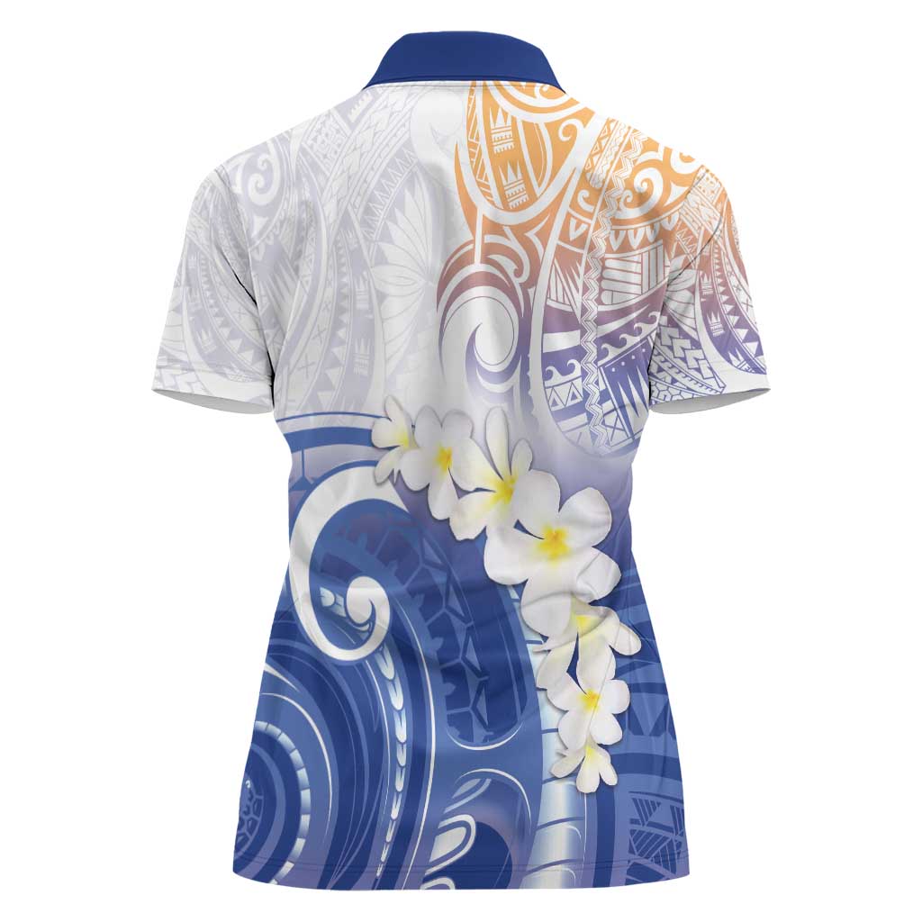Marshall Islands Manit Day Women Polo Shirt Plumeria and Polynesian Tribal