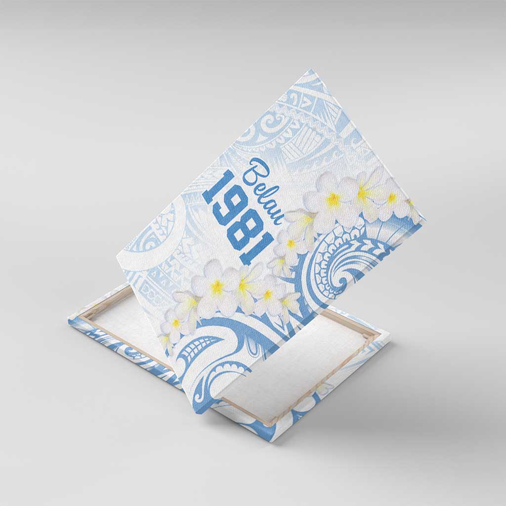 Palau 1981 Tribal Tattoo Canvas Wall Art with Belau Plumeria Flowers