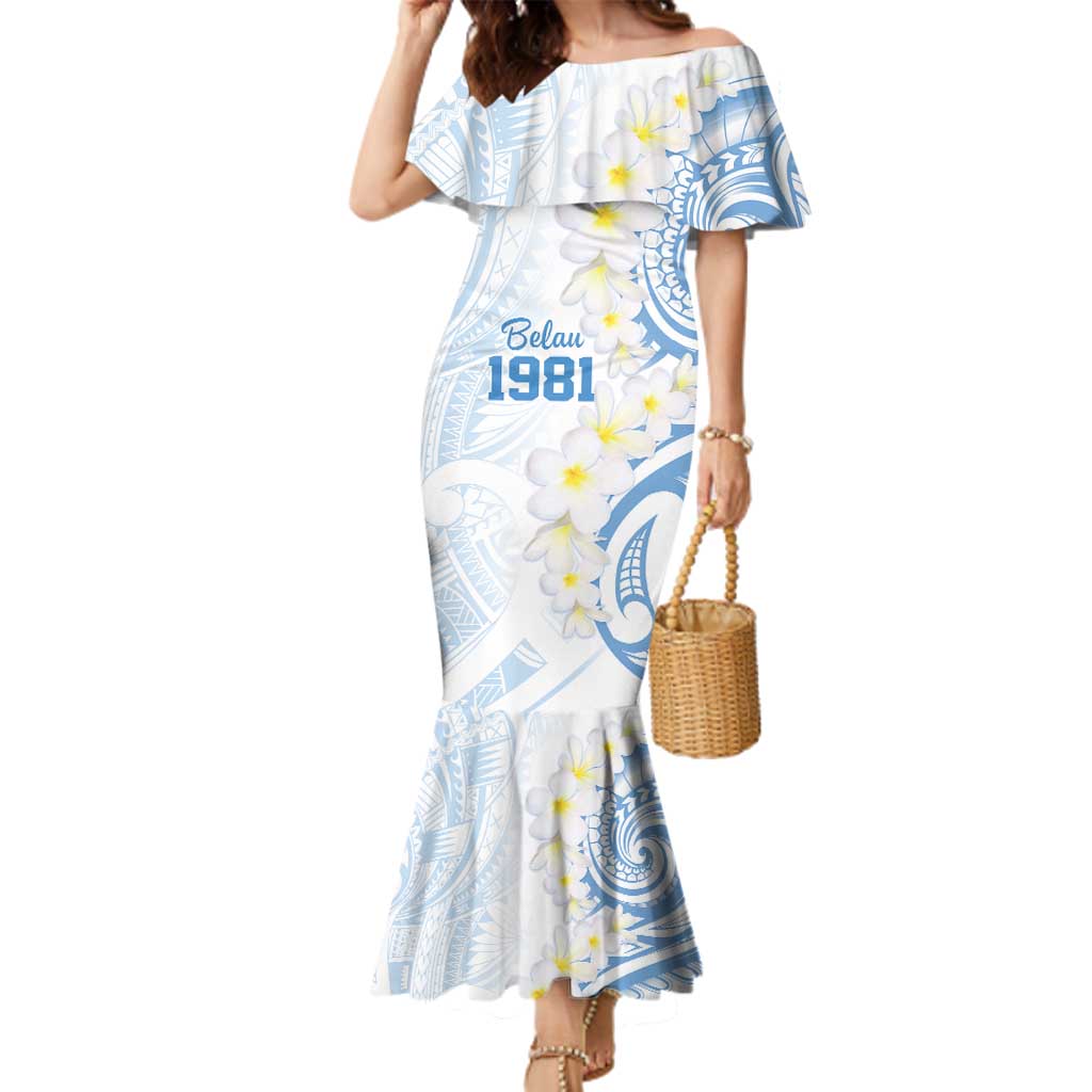 Palau 1981 Tribal Tattoo Family Matching Mermaid Dress and Hawaiian Shirt with Belau Plumeria Flowers