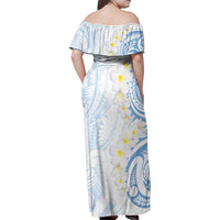 Palau 1981 Tribal Tattoo Family Matching Off Shoulder Maxi Dress and Hawaiian Shirt with Belau Plumeria Flowers