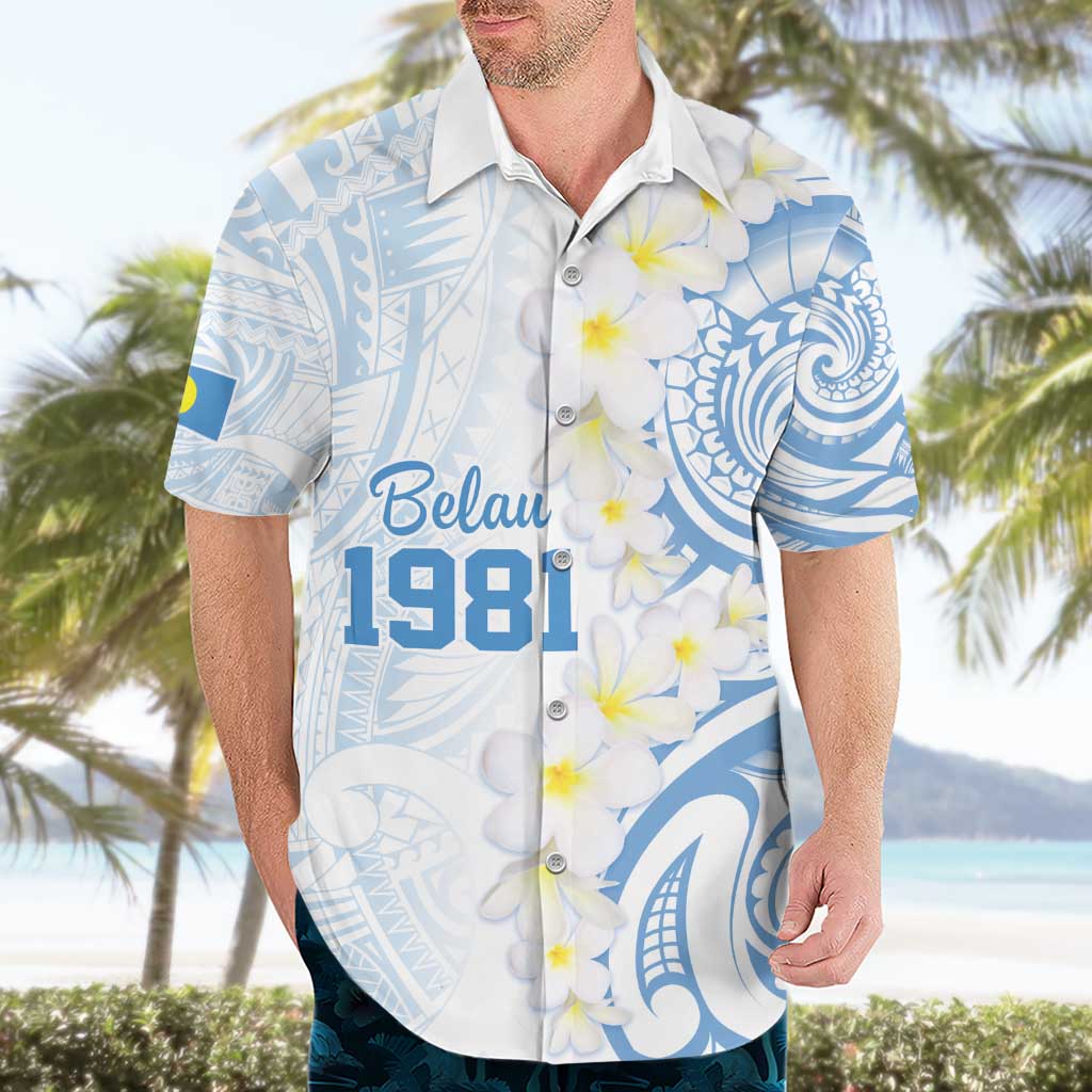 Palau 1981 Tribal Tattoo Hawaiian Shirt with Belau Plumeria Flowers