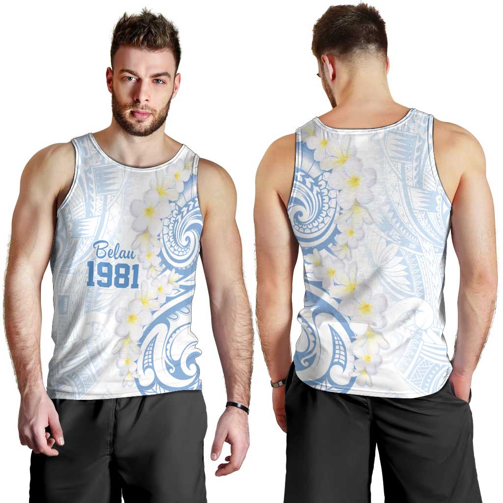 Palau 1981 Tribal Tattoo Men Tank Top with Belau Plumeria Flowers