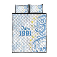 Palau 1981 Tribal Tattoo Quilt Bed Set with Belau Plumeria Flowers