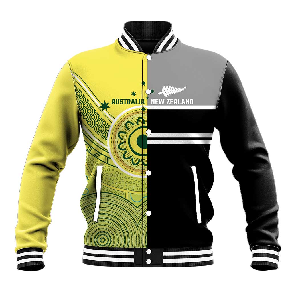 Custom Cricket AUNZ Spirit Baseball Jacket Aussie New Zealand Retro Edition LT9 Unisex Black - Polynesian Pride