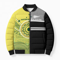 Custom Cricket AUNZ Spirit Bomber Puffer Jacket Aussie New Zealand Retro Edition LT9 Unisex Black - Polynesian Pride
