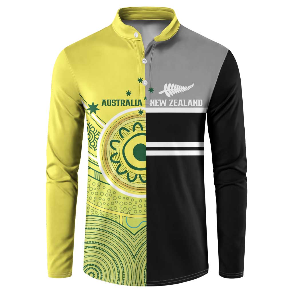 Custom Cricket AUNZ Spirit Button Sweatshirt Aussie New Zealand Retro Edition LT9 Black - Polynesian Pride