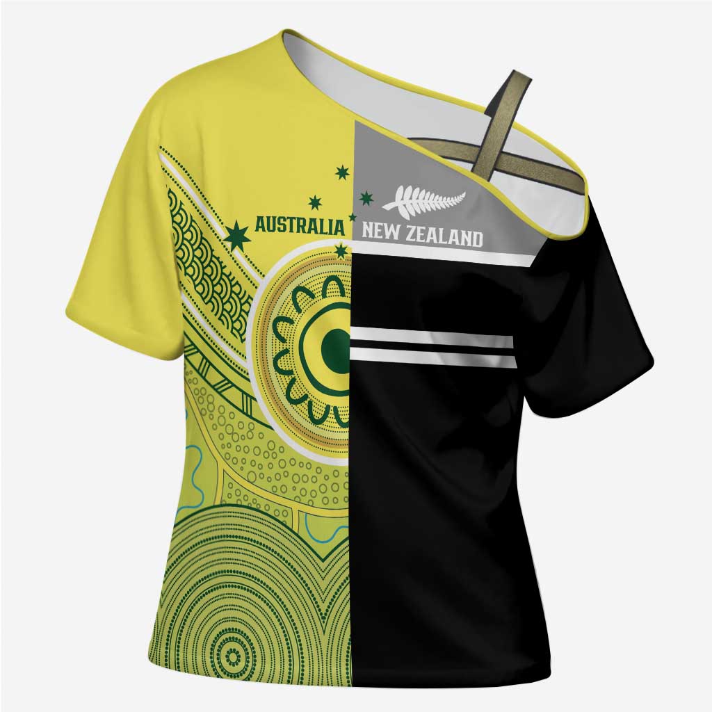 Custom Cricket AUNZ Spirit Cross Shoulder Shirt Aussie New Zealand Retro Edition LT9 Female Black - Polynesian Pride