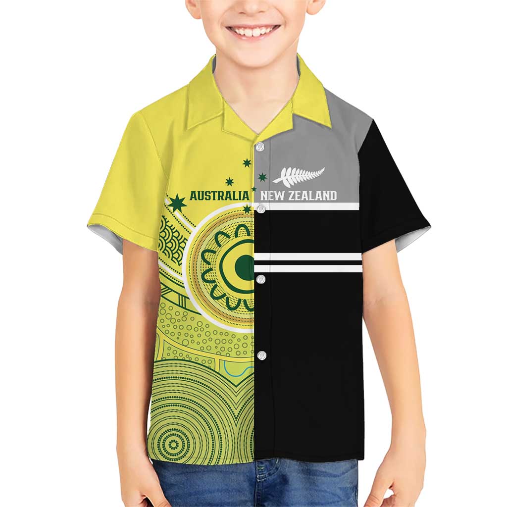 Custom Cricket AUNZ Spirit Kid Hawaiian Shirt Aussie New Zealand Retro Edition - Polynesian Pride